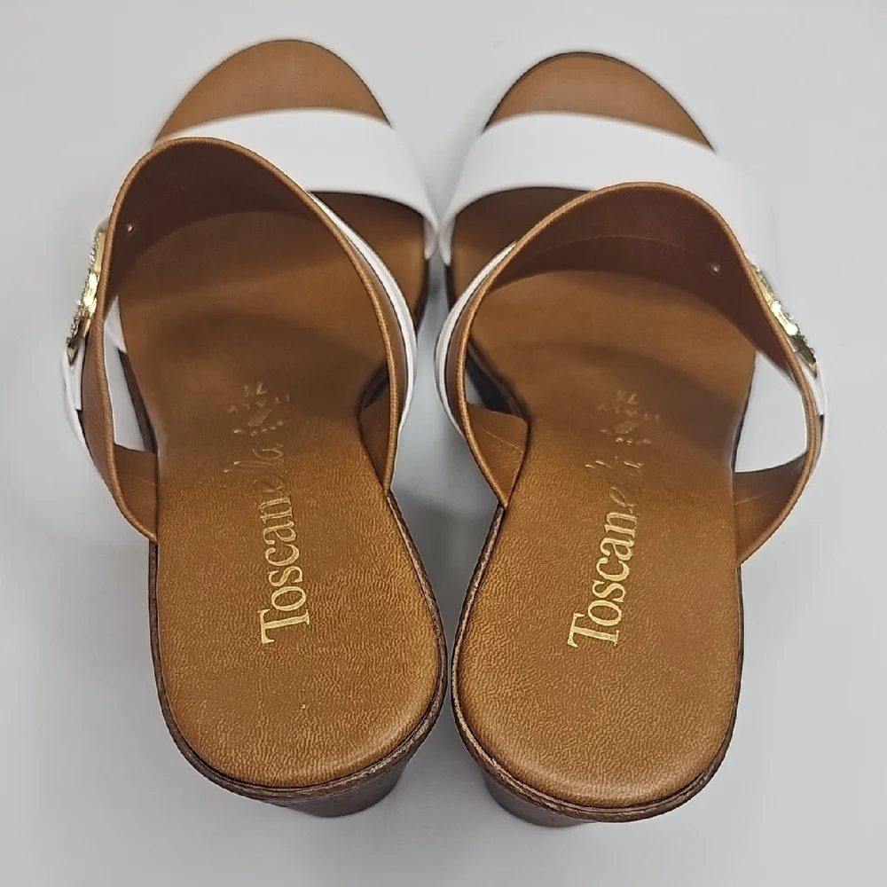 Toscanella Women's White and‎ Brown Wedge Sandals Size 7.5